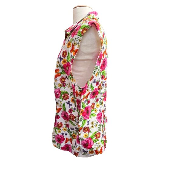 Floral Sleeveless Button Up Blouse First Issue Sequins Pink & Orange Size 3 - Picture 3 of 10